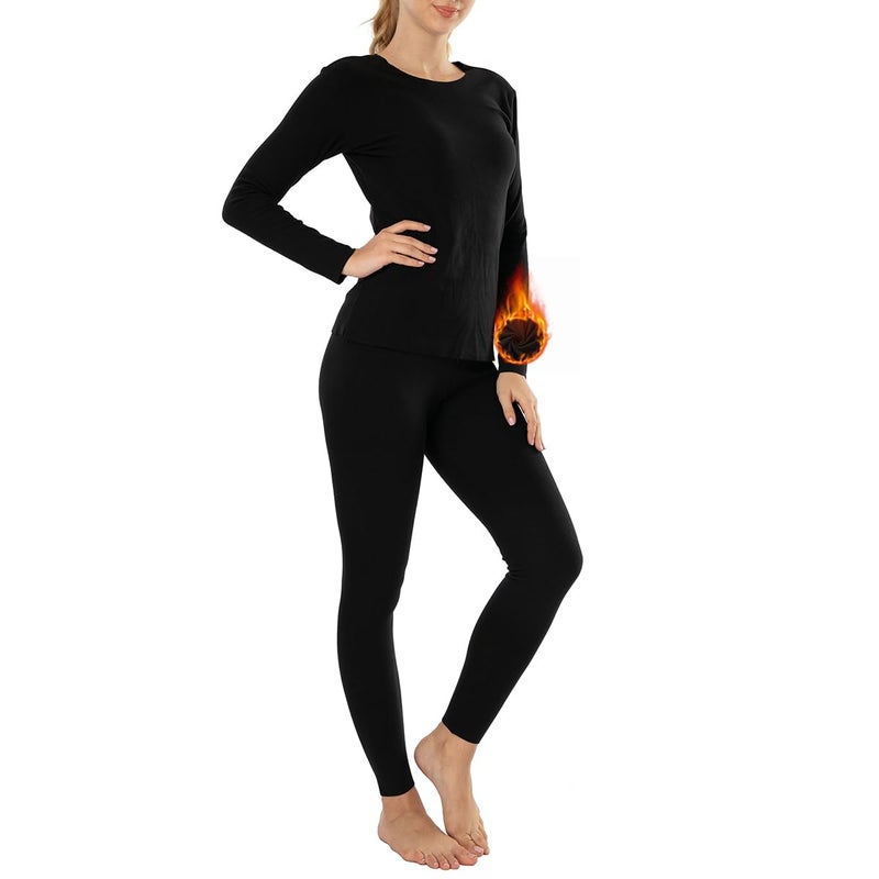 MANCYFIT مجموعة ملابس داخلية حرارية للنساء من مانسيفيت - بنطال طويل مبطن بالفليس فائق النعومة (أسود، كبير (الولايات المتحدة 12-14)) - Image 1